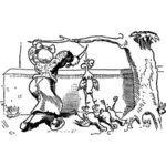 Vektor-Illustration von Hausmädchen schneiden Küken